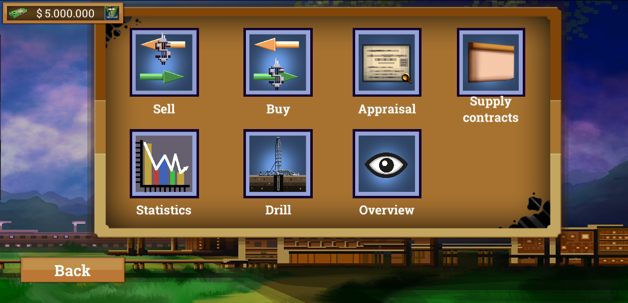 Oil field actions — Sell, Buy, Drill and more